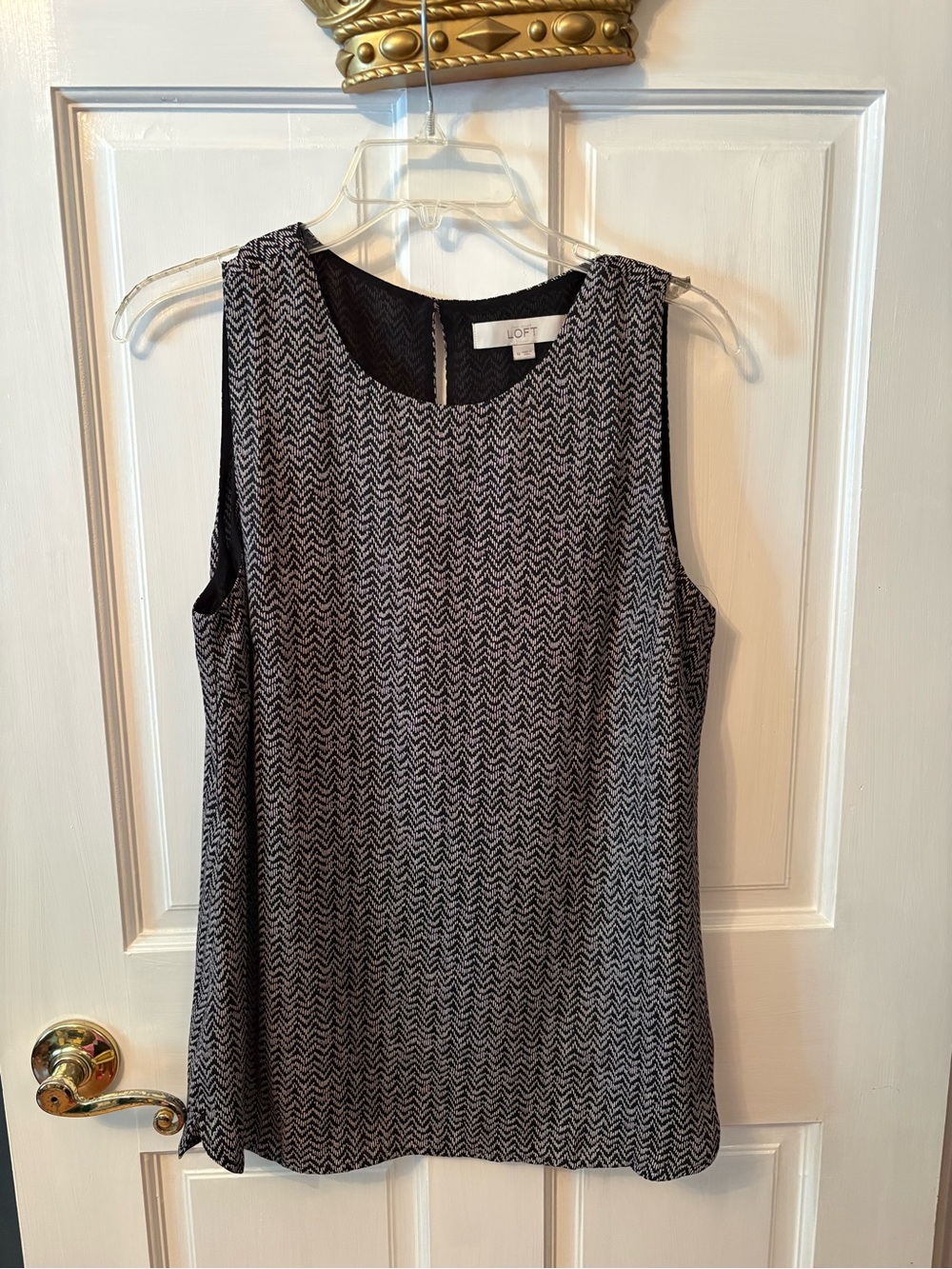 LOFT Black and White Chevron Sleeveless Shift Dress